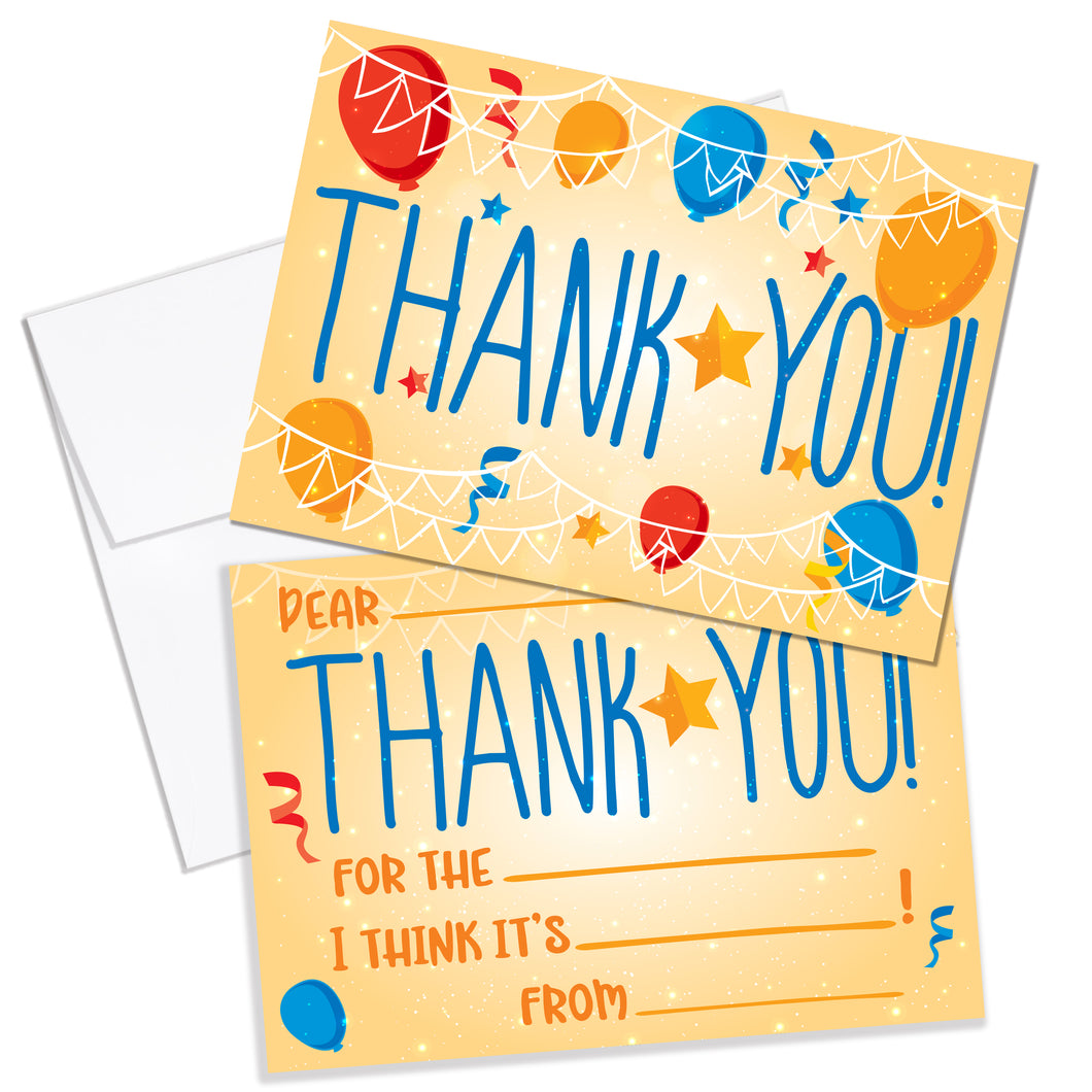 Kids Fill In Thank You Notes for Birthday - Orange