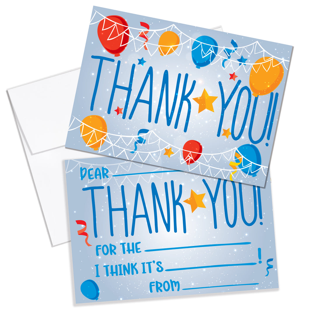 Kids Fill In Thank You Notes for Birthday - Blue