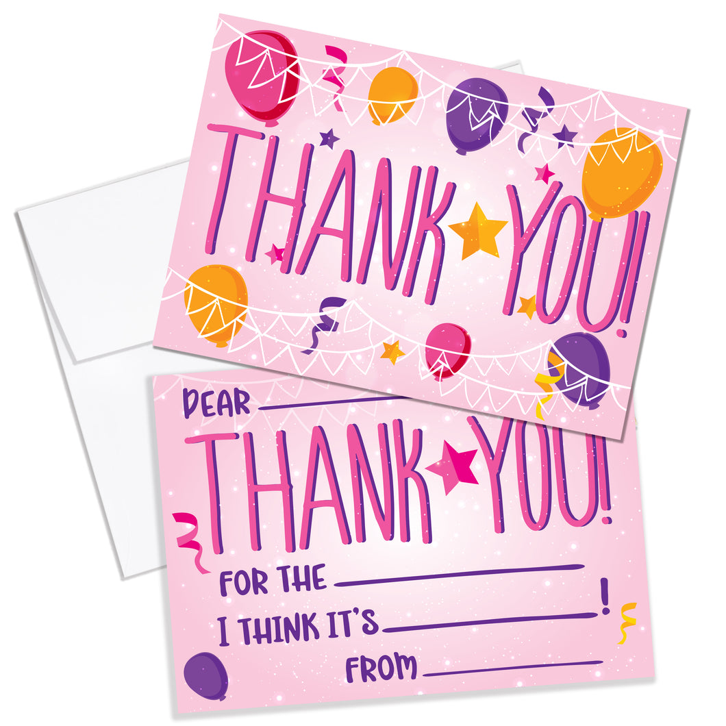 Kids Fill In Thank You Notes for Birthday - Pink