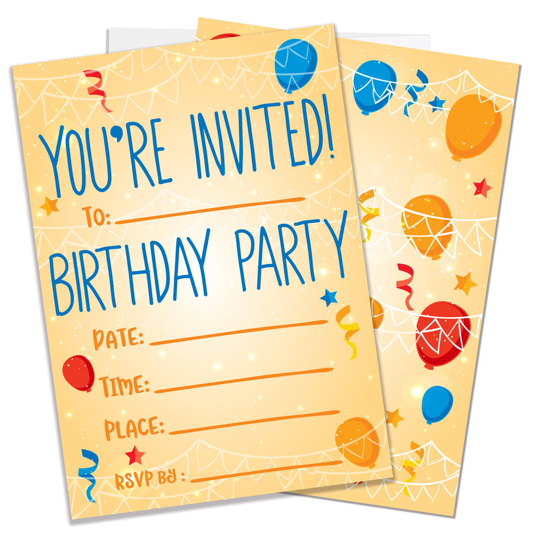 Kids Birthday Party Invitations - Orange