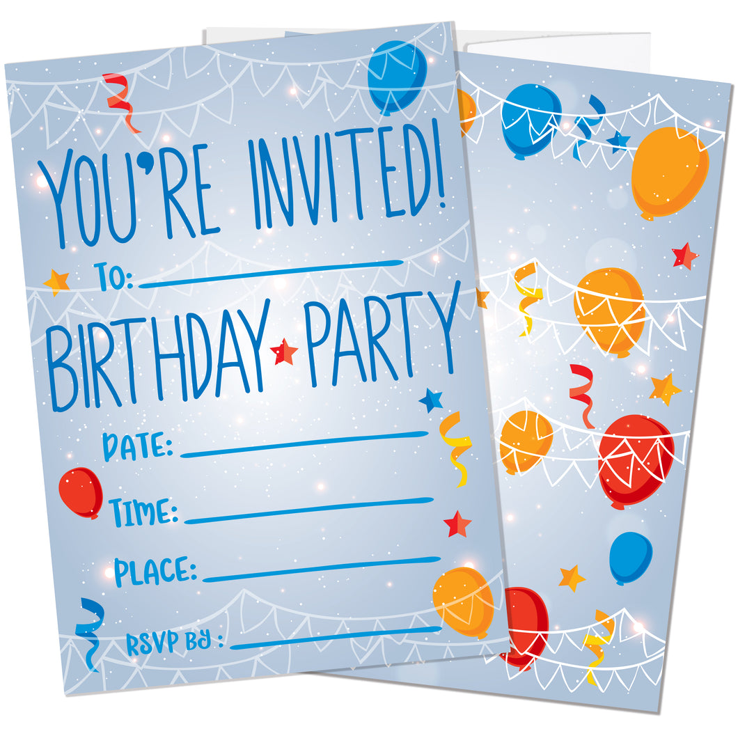 Kids Birthday Party Invitations - Blue