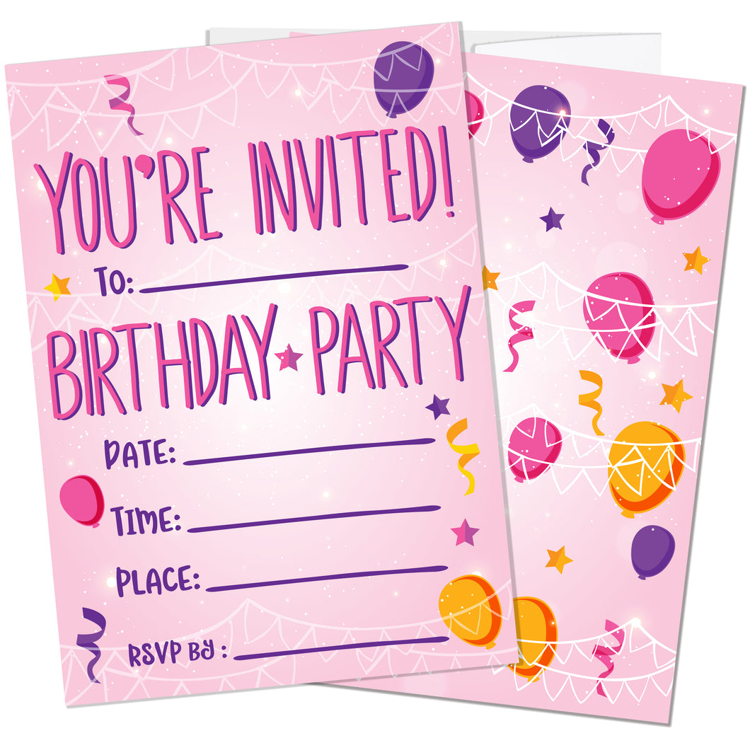 Kids Birthday Party Invitations - Pink