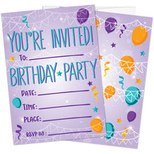 Load image into Gallery viewer, Kids Birthday Party Invitations - Purple
