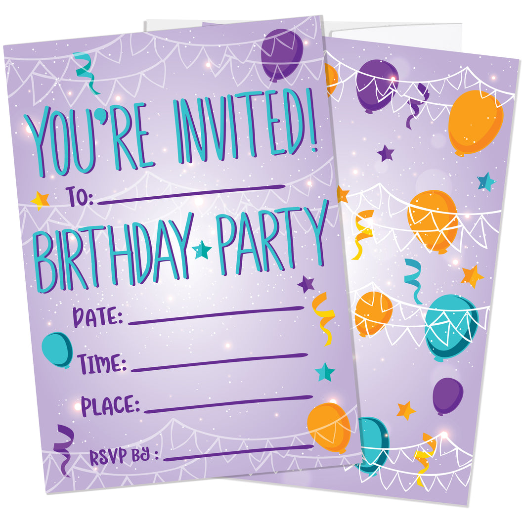 Kids Birthday Party Invitations - Purple