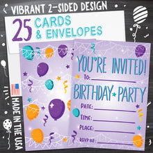 Load image into Gallery viewer, Kids Birthday Party Invitations - Purple
