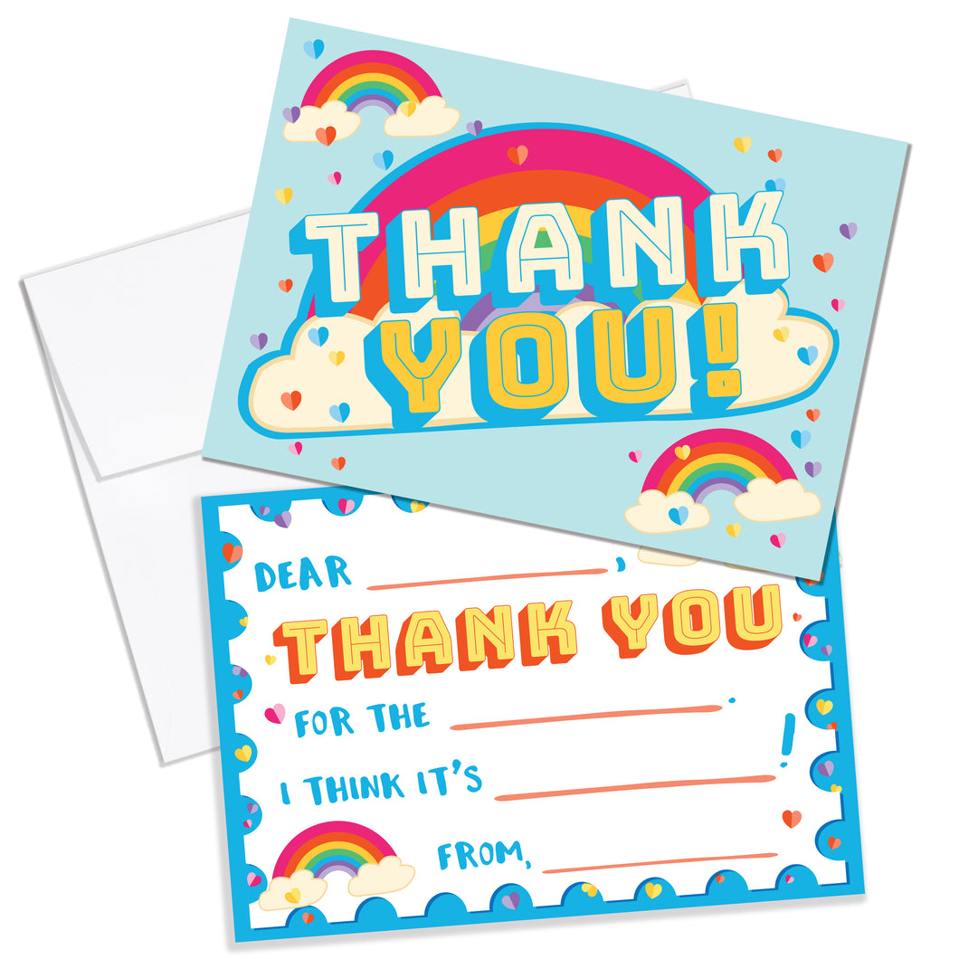 Kids Rainbow and Heart Fill in Thank You Notes